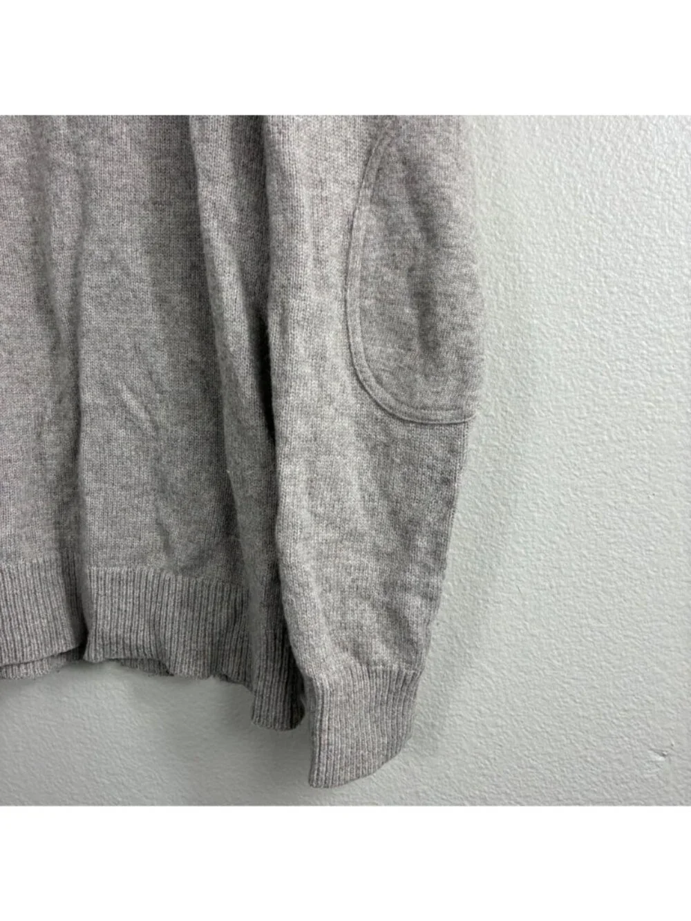 J.Crew Sweater Mens L Gray Merino Wool Alpaca Slim Elbow Patch Crewneck Preppy